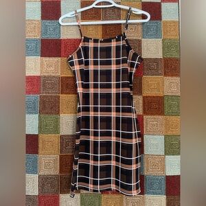 Women’s brown Plaid Spaghetti-Strap mini Dress